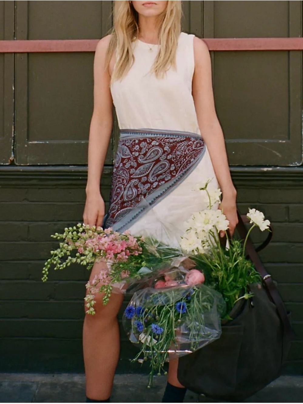 Free People Cream Mini Dress with Burgundy Paisley Panel